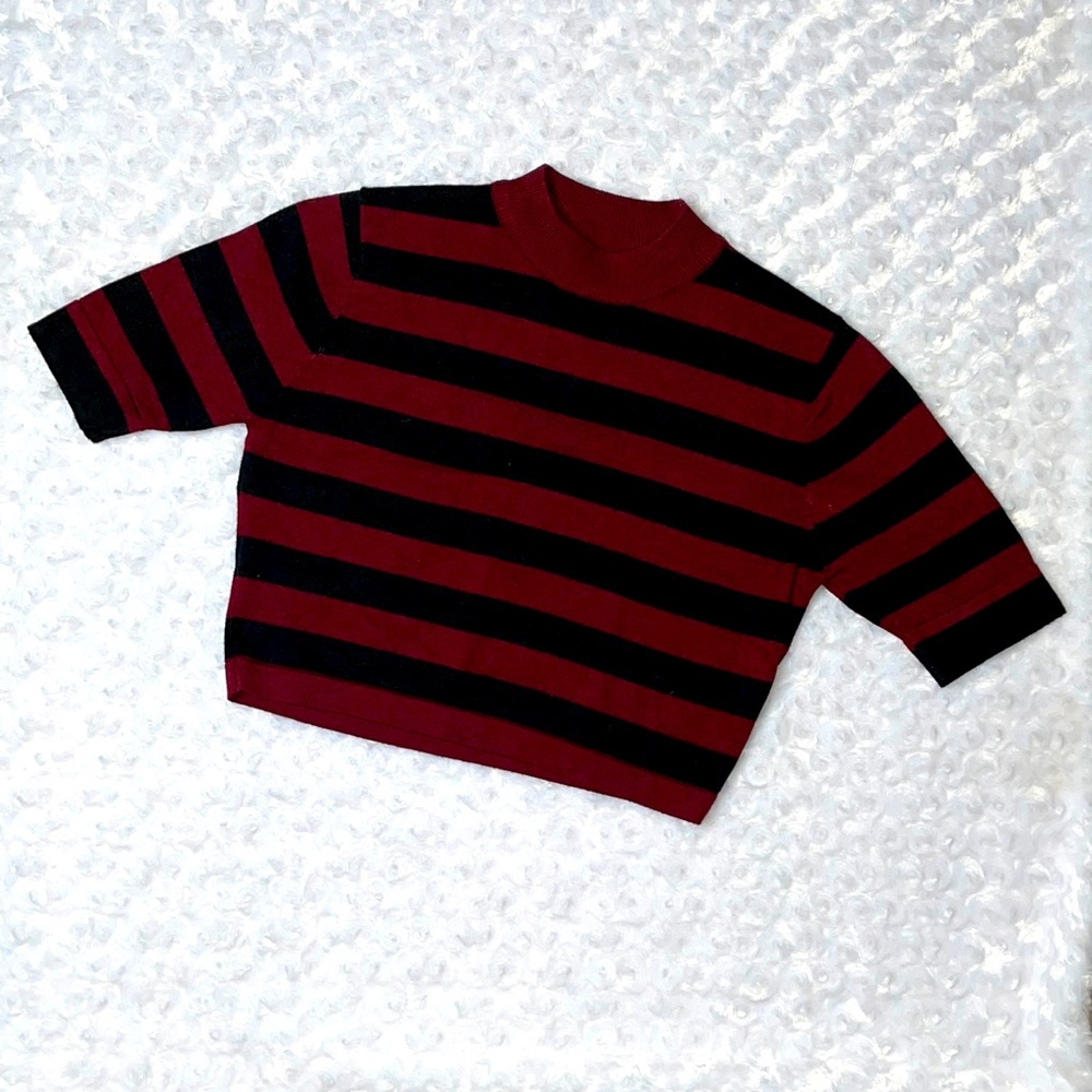 PRICE DROPPED - LF Cropped Red Black Striped Sweater